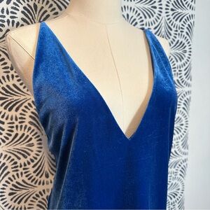 Express Blue Velvet Velour Spaghetti Strap Open Back Club Party Top